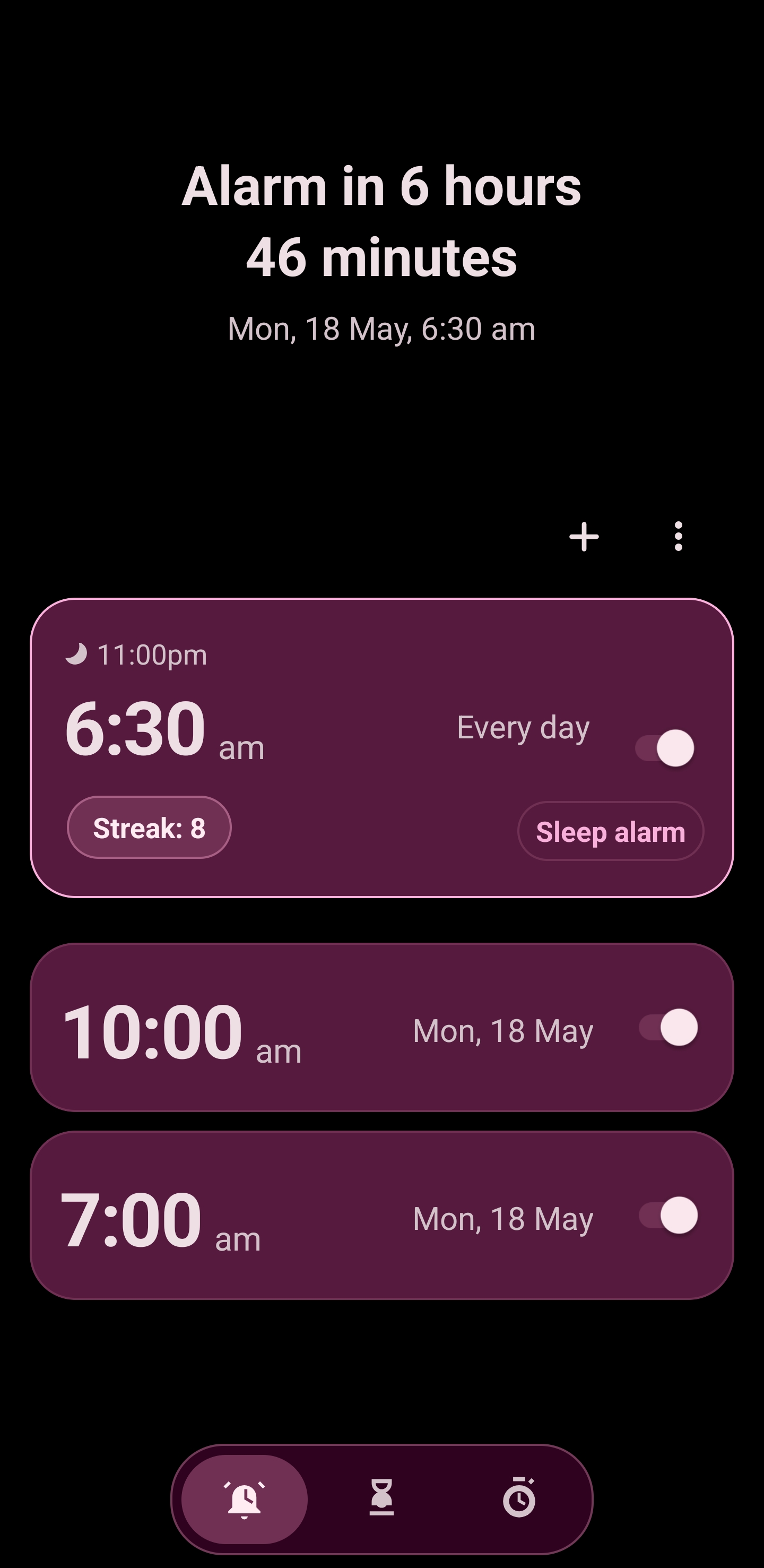Alarmify native alarms screen